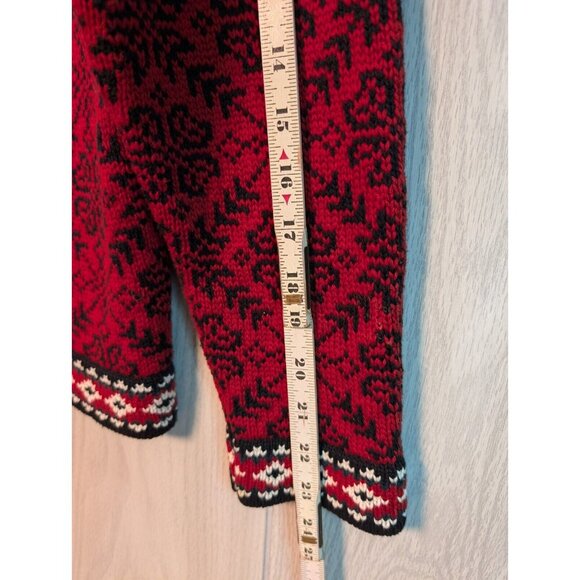 LL Bean Cardigan Womens Small Red Fair Isle Chunky Sweater Cotton Nordic Button - Picture 6 of 7